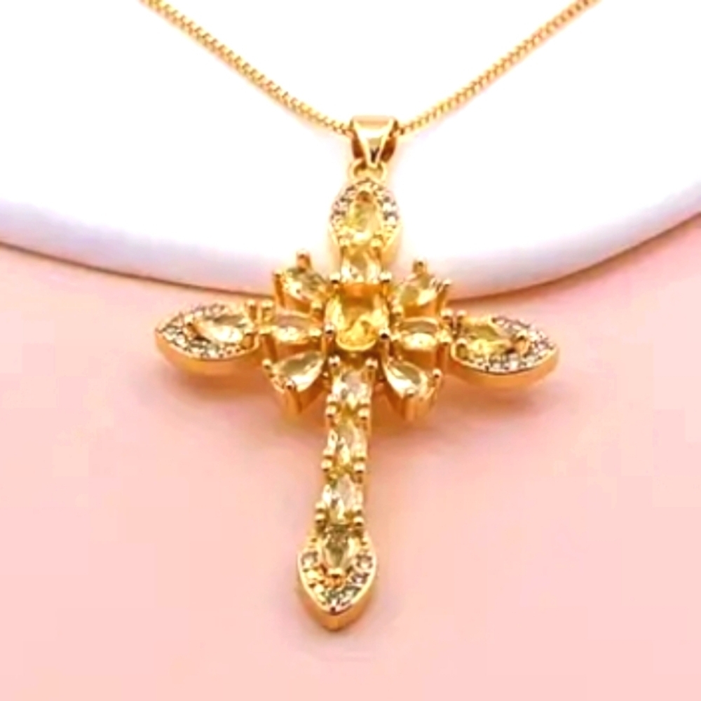 Ladies Elegant Gold Plated Cross Pendant Necklace